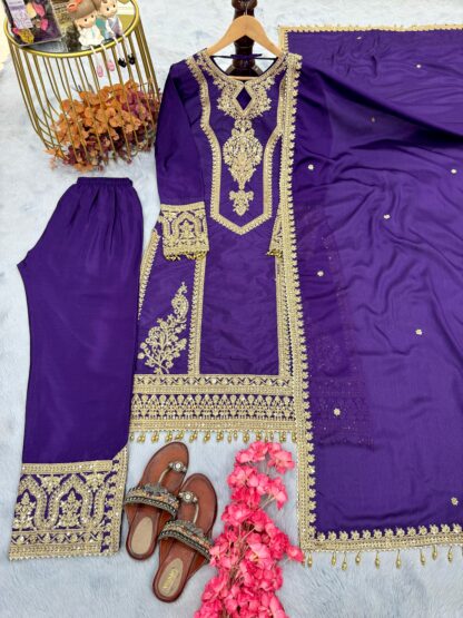 PD1041 PURPLE CHINON SILK PLAZZO SET FOR WEDDING - Image 2