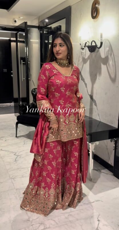 SR 1664 RED PINK PARTY WEAR SHARARA AT BEST PRICE BEST QUALITY PAKISTANI SUITS, ONLINE SHOPPING SUITS, PAKISTANI SALWAR KAMEEZ, PAKISTANI SUITS AT MANUFACTURER PRICE, PAKISTANI SUITS BEST PRICE, PAKISTANI SUITS IN SURAT, PAKISTANI SUITS ONLINE SHOPPING, SR 1664 OREANGE  ANAMSA, MEHBOOB TEX, Single, Suits, VRINDAVAN FASHION