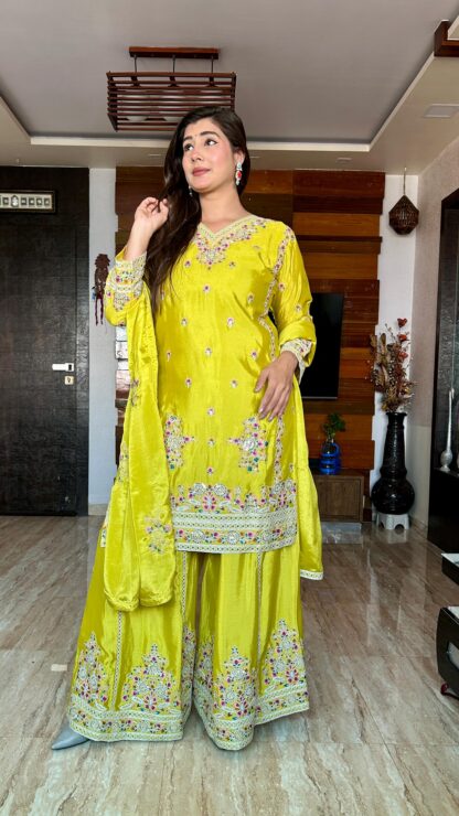 WW1151 LEMON GREEN CHINON DESIGNER SHARARA SET AT BEST PRICE BEST QUALITY PAKISTANI SUITS, ONLINE SHOPPING SUITS, PAKISTANI SALWAR KAMEEZ, PAKISTANI SUITS AT MANUFACTURER PRICE, PAKISTANI SUITS BEST PRICE, PAKISTANI SUITS IN SURAT, PAKISTANI SUITS ONLINE SHOPPING, PD1081 READYMADE  ANAMSA, MEHBOOB TEX, SHARARA, Single, Suits, VRINDAVAN FASHION, WW