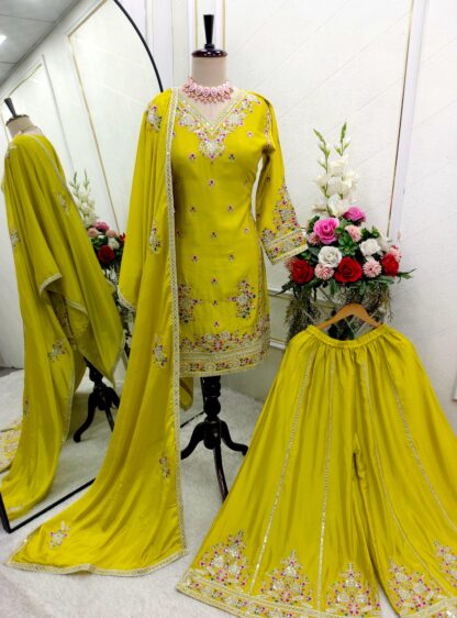 WW1151 LEMON GREEN CHINON DESIGNER SHARARA SET AT BEST PRICE BEST QUALITY PAKISTANI SUITS, ONLINE SHOPPING SUITS, PAKISTANI SALWAR KAMEEZ, PAKISTANI SUITS AT MANUFACTURER PRICE, PAKISTANI SUITS BEST PRICE, PAKISTANI SUITS IN SURAT, PAKISTANI SUITS ONLINE SHOPPING, PD1081 READYMADE  ANAMSA, MEHBOOB TEX, SHARARA, Single, Suits, VRINDAVAN FASHION, WW