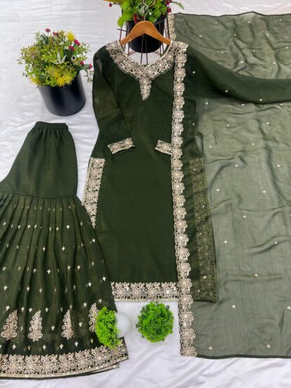 SR 1666 MAHENDI FULLSLEEV TOP PLAZZO SET ONLINE SHOPPING BEST QUALITY PAKISTANI SUITS, ONLINE SHOPPING SUITS, PAKISTANI SALWAR KAMEEZ, PAKISTANI SUITS AT MANUFACTURER PRICE, PAKISTANI SUITS BEST PRICE, PAKISTANI SUITS IN SURAT, PAKISTANI SUITS ONLINE SHOPPING, SR 1666 MAHENDI  ANAMSA, MEHBOOB TEX, Single, Suits, VRINDAVAN FASHION