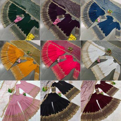 ZF 250 TOP WITH SHARARA PLAZO FOR WOMEN AT BEST PRICE BEST QUALITY PAKISTANI SUITS, PAKISTANI SUITS AT MANUFACTURER PRICE, PAKISTANI SUITS BEST PRICE, PAKISTANI SUITS COLLECTION, PAKISTANI SUITS ONLINE SHOPPING, PAKISTANI SUITS ONLINE SHOPPING IN INDIA, PAKISTANI SUITS WHOLESALE, ZF 250  Pakistani Suits, Salwar Kameez, SANIYA TRENDZ, Single, Suits