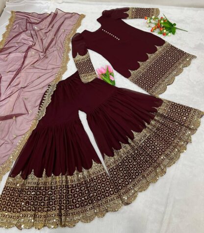ZF 250 TOP WITH SHARARA PLAZO FOR WOMEN AT BEST PRICE BEST QUALITY PAKISTANI SUITS, PAKISTANI SUITS AT MANUFACTURER PRICE, PAKISTANI SUITS BEST PRICE, PAKISTANI SUITS COLLECTION, PAKISTANI SUITS ONLINE SHOPPING, PAKISTANI SUITS ONLINE SHOPPING IN INDIA, PAKISTANI SUITS WHOLESALE, ZF 250  Pakistani Suits, Salwar Kameez, SANIYA TRENDZ, Single, Suits