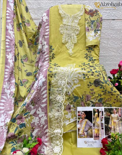 ALZOHAIB AZ 1118 COTTON PAKISTANI SUITS IN INDIA ALZOHAIB AZ 1118, ONLINE SHOPPING SUITS, PAKISTANI SALWAR KAMEEZ, PAKISTANI SUITS AT MANUFACTURER PRICE, PAKISTANI SUITS IN SURAT, PAKISTANI SUITS MANUFACTURER IN SURAT, PAKISTANI SUITS ONLINE SHOPPING, SALWAR KAMEEZ WHOLESALE  ALZOHAIB, THE LIBAS COLLECTION