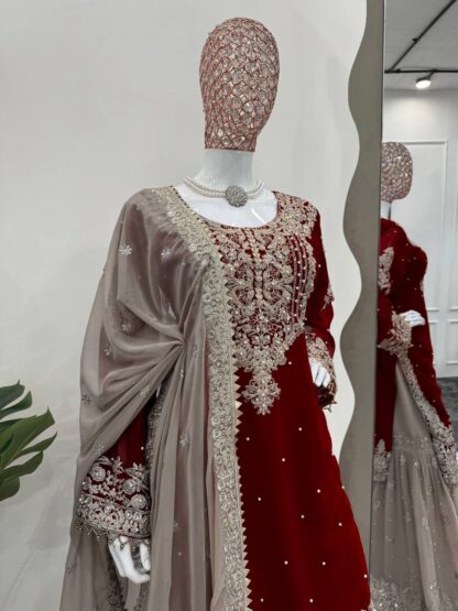THE LIBAS MAROON SHARARA STITCH READYMADE COLLECTION WITH PRICE - Image 5