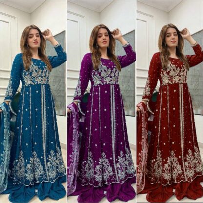 LC 1208 BLUE NEW LONG INDOWESTERN GOWN SET WITH PRICE