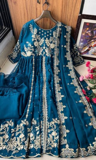 LC 1208 BLUE NEW LONG INDOWESTERN GOWN SET WITH PRICELC 1208 BLUE NEW LONG INDOWESTERN GOWN SET WITH PRICE