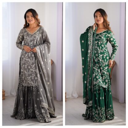 SP-07 CHINON SILK SHARARA SUITS ONLINE WHOLESALE IN SURAT
