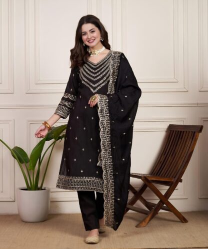 THE LIBAS COLLECTION BLACK CHANDERI SILK SALWAR SUITS ONLINE