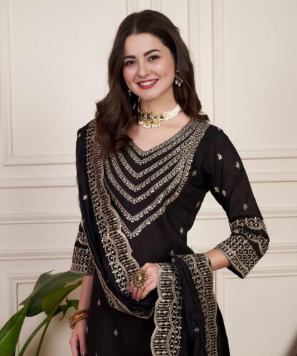 THE LIBAS COLLECTION BLACK CHANDERI SILK SALWAR SUITS ONLINE - Image 3