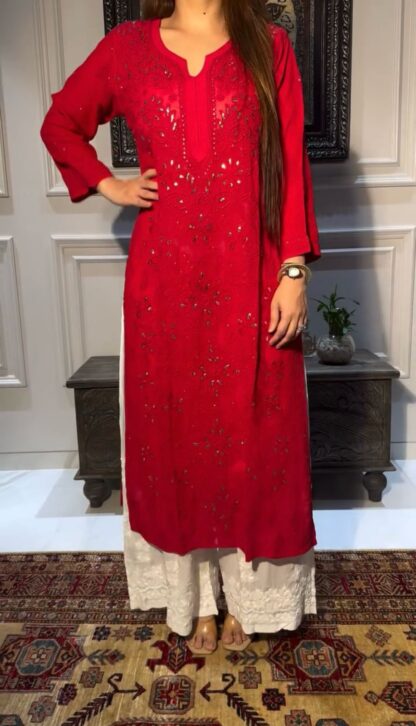 BE 336 RED SUMMER SPECIAL TRENDING KURTA PLAZZO SET WHOLESALE