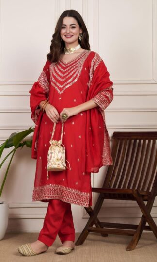 THE LIBAS COLLECTION RED CHANDERI SILK SALWAR SUITS WITH PRICETHE LIBAS COLLECTION RED CHANDERI SILK SALWAR SUITS WITH PRICE