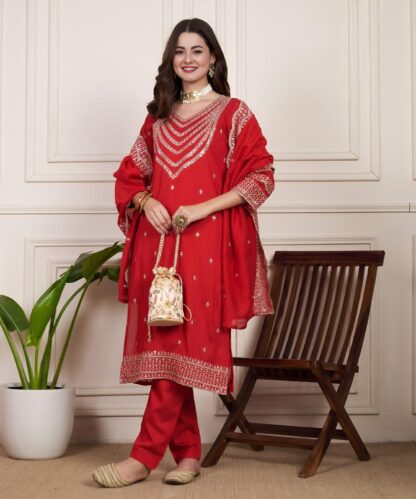 THE LIBAS COLLECTION RED CHANDERI SILK SALWAR SUITS WITH PRICE