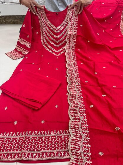 THE LIBAS COLLECTION RED CHANDERI SILK SALWAR SUITS WITH PRICE
