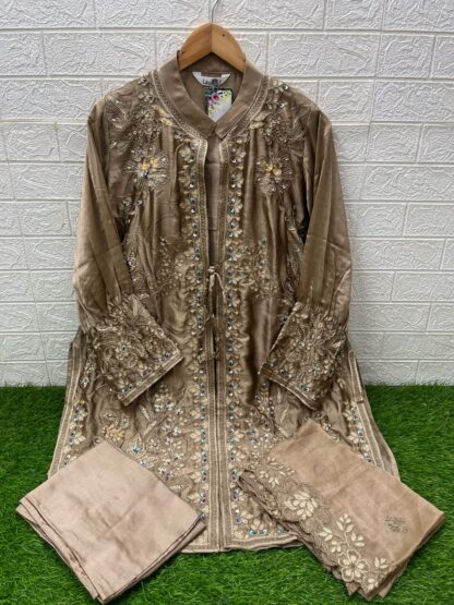 LAXURIA TRENDZ 1520 CREAM COFFEE READYMADE PAKISTANI KURTI ONLINE - Image 2