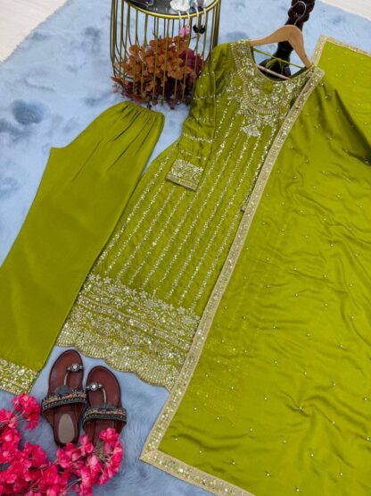 PD 1085 GREEN HEAVY PAKISTANI SUITS ONLINE SHOPPING - Image 5