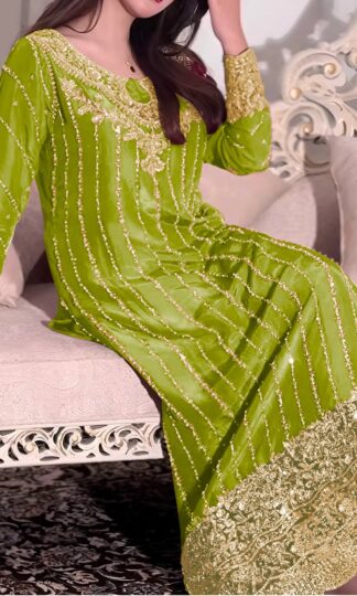PD 1085 GREEN HEAVY PAKISTANI SUITS ONLINE SHOPPING