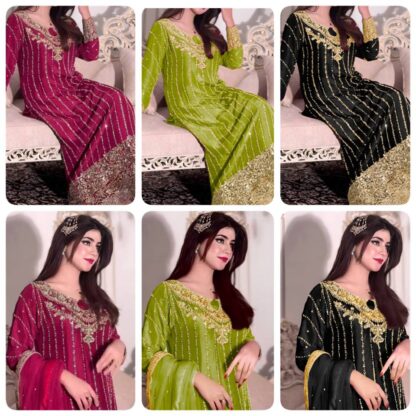 PD 1085 GREEN HEAVY PAKISTANI SUITS ONLINE SHOPPING - Image 7