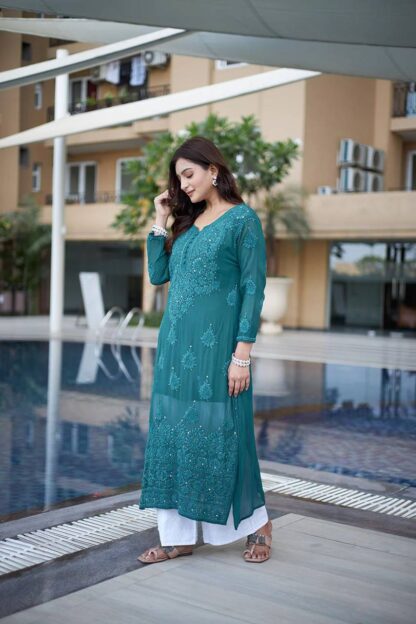 BE 306 PEACOCK BLUE DESIGNER WEAR TRENDING SUMMER PLAZZO SET SUPPLIER (2)