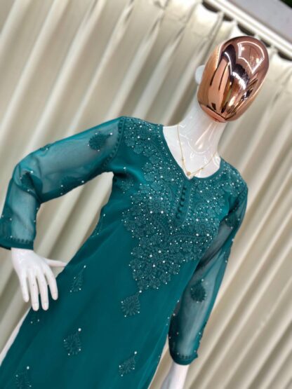 BE 306 PEACOCK BLUE DESIGNER WEAR TRENDING SUMMER PLAZZO SET SUPPLIER - Image 6
