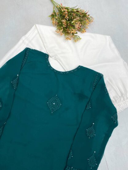 BE 306 PEACOCK BLUE DESIGNER WEAR TRENDING SUMMER PLAZZO SET SUPPLIER - Image 5