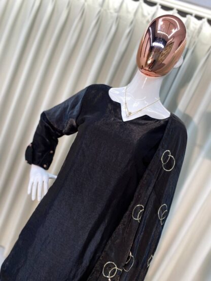 BE 341 FARSI BLACK SUIT FENDI SILK TOP AND PANT WITH DUPATTA WITH PRICE