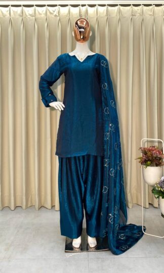 BE 341 FARSI BLUE SUIT FENDI SILK TOP AND PANT WITH DUPATTA ONLINEBE 341 FARSI BLUE SUIT FENDI SILK TOP AND PANT WITH DUPATTA ONLINE