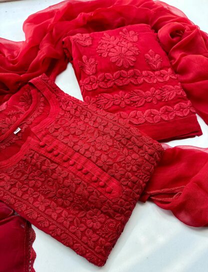 BE 354 RED GEORGETTE WITH EMBROIDERY SUIT WITH DUPATTA - Image 2