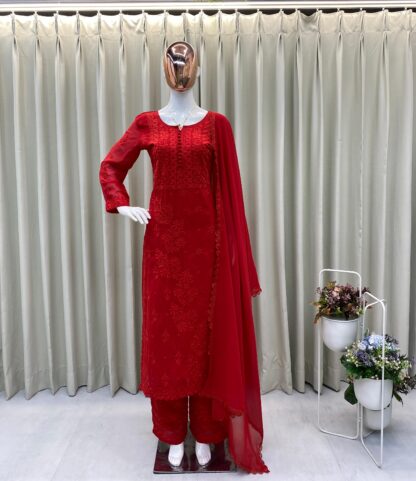 BE 354 RED GEORGETTE WITH EMBROIDERY SUIT WITH DUPATTA - Image 6