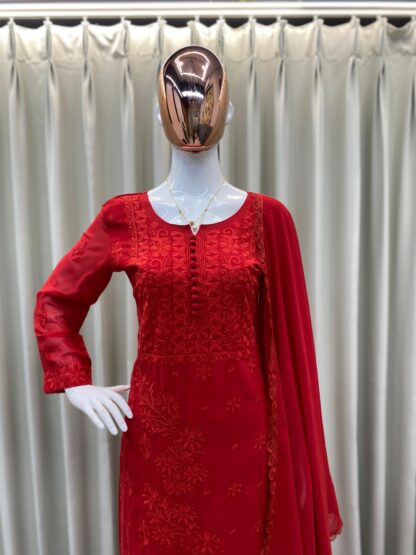 BE 354 RED GEORGETTE WITH EMBROIDERY SUIT WITH DUPATTA - Image 4