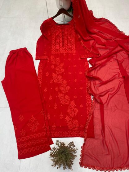 BE 354 RED GEORGETTE WITH EMBROIDERY SUIT WITH DUPATTA - Image 3