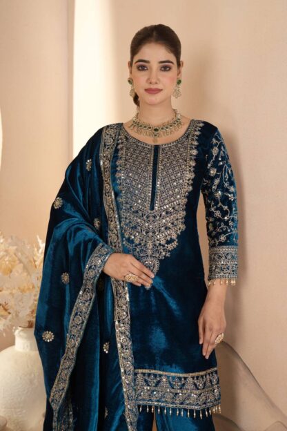 NEVIL NF 1231 VELVET NEVY BLUE SALWAR SUITS ONLINE SHOPPING - Image 5