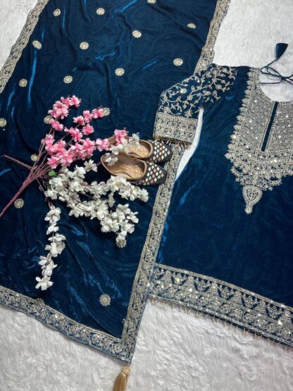 NEVIL NF 1231 VELVET NEVY BLUE SALWAR SUITS ONLINE SHOPPING - Image 3
