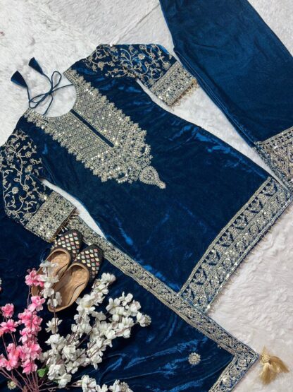 NEVIL NF 1231 VELVET NEVY BLUE SALWAR SUITS ONLINE SHOPPING - Image 2