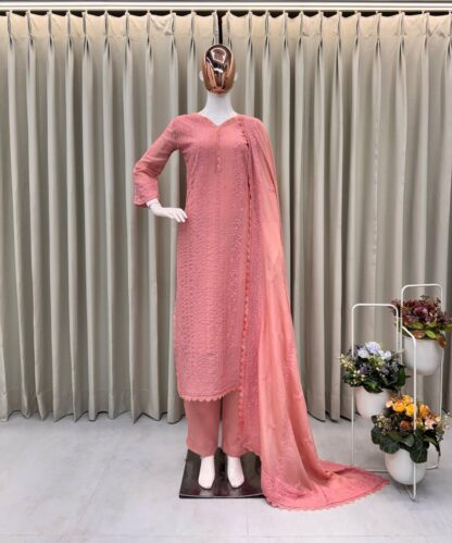 BE 322 PEACH RICH COMBINATION PLAZZO SET AT BEST PRICE