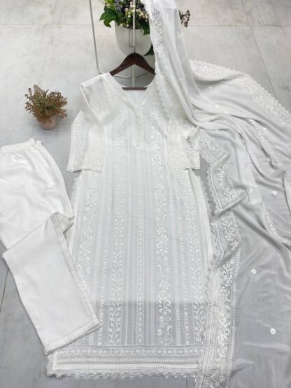 BE 322 WHITE RICH COMBINATION PLAZZO SET WHOLESALE