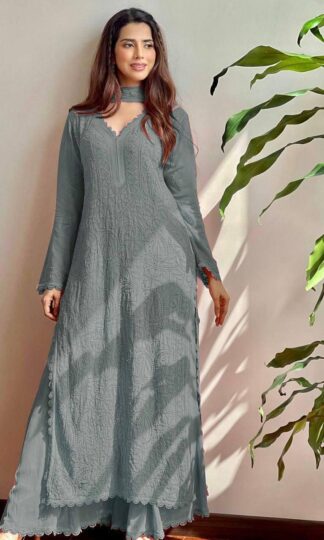 BE 170 GREY RICH COMBINATION TOP PLAZO WITH DUPATTABE 170 GREY RICH COMBINATION TOP PLAZO WITH DUPATTA