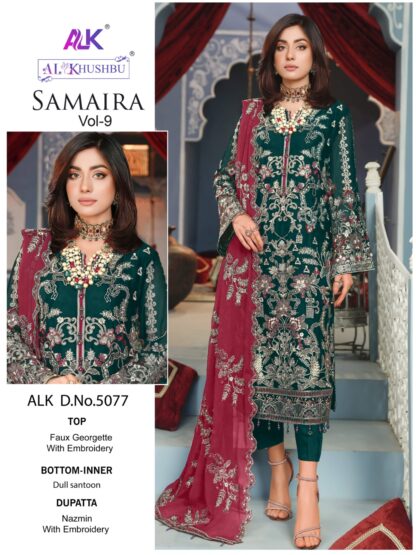 AL KHUSHBU ALK 5077 SAMAIRA VOL-9 PAKISTANI SUITS FOR WOMEN AL KHUSHBU ALK 5077 SAMAIRA VOL-9, PAKISTANI SUITS WHOLESALER FROM SURAT, SALWAR KAMEEZ WHOLESALE  AL KHUSHBU, Pakistani Suits, Salwar Kameez, Single, Suits
