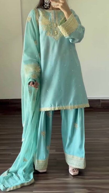 PD1114 CREPE TOP & FARSHI PLAZZO WITH DUPATTA SET WHOLESALE PD1114, SALWAR KAMEEZ WHOLESALER  CO ORD SET, PD, PLAZZO, Single, Suits