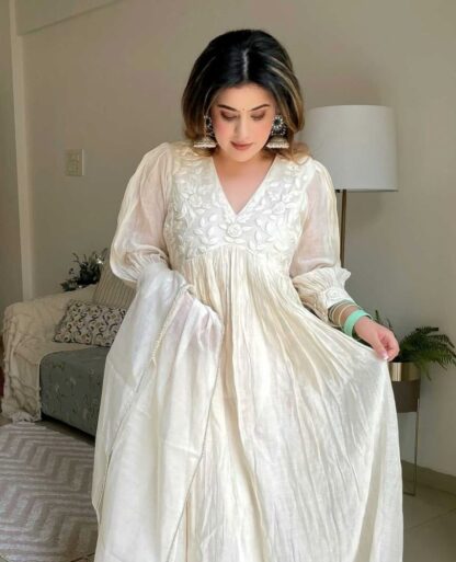 AKSHAR DESIGNER CHANDERI SILK ANARKALI GOWN AT BEST PRICE - Image 3