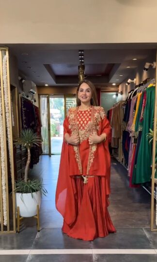 BE 344 RED CREAP SILK SARARA WITH SHURG ONLINE WHOLESALEBE 344 RED CREAP SILK SARARA WITH SHURG ONLINE WHOLESALE