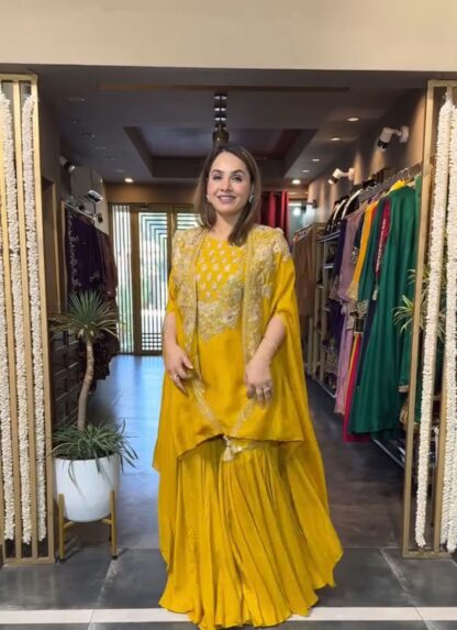 BE 344 YELLOW CREAP SILK EMBROIDERY WORK AND SARARA WITH SHURG