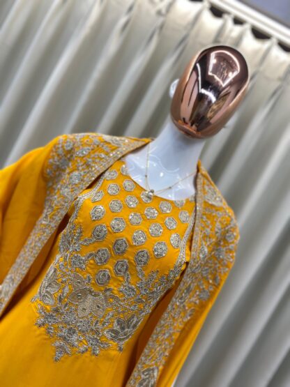 BE 344 YELLOW CREAP SILK EMBROIDERY WORK AND SARARA WITH SHURG - Image 4