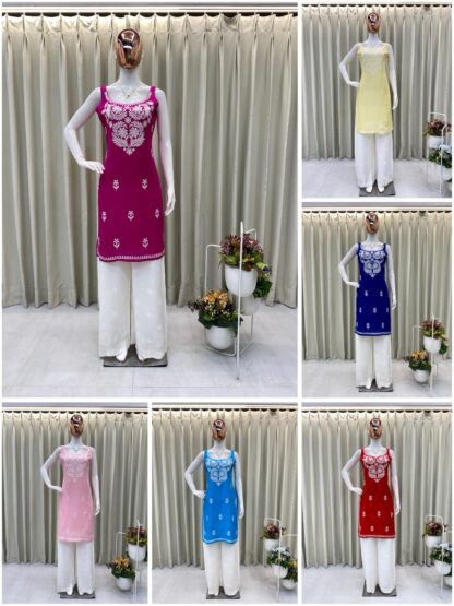 BE 364 DESIGNER AND REGULAR WEAR TOP AND PLAZZO WITH EMBROIDERY WORK BE 362 CHINON, BEST QUALITY PAKISTANI SUITS, ONLINE SHOPPING SUITS, PAKISTANI SALWAR KAMEEZ, PAKISTANI SUITS AT MANUFACTURER PRICE, PAKISTANI SUITS BEST PRICE, PAKISTANI SUITS IN SURAT, PAKISTANI SUITS ONLINE SHOPPING  BE, READYMADE, Single, Suits, THE LIBAS COLLECTION
