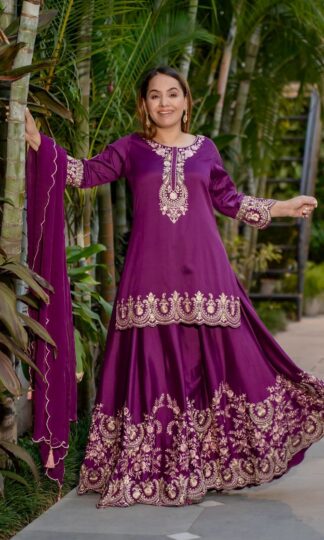 HK 1704 PURPLE DESIGNER PARTY WEAR PLAZZO SET AT BEST PRICEHK 1704 PURPLE DESIGNER PARTY WEAR PLAZZO SET AT BEST PRICE