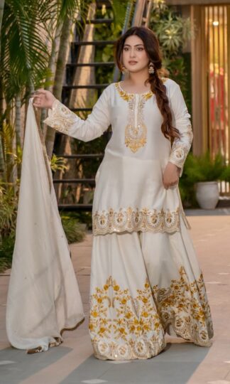 HK 1704 WHITE DESIGNER PARTY WEAR PLAZZO SET FOR WOMENHK 1704 WHITE DESIGNER PARTY WEAR PLAZZO SET FOR WOMEN