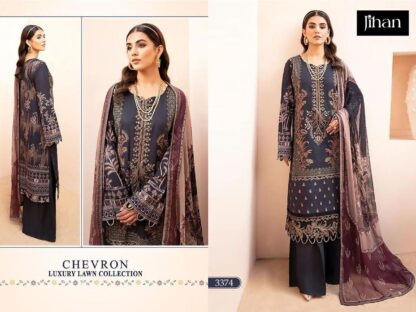 JIHAN 3374 CHEVRON LUXURY LAWN COLLECTION PAKISTANI SUITS WITH PRICE JIHAN 3374 CHEVRON LUXURY LAWN COLLECTION, PAKISTANI SUITS AT THE BEST PRICE, SALWAR KAMEEZ WHOLESALE, SALWAR SUITS IN SINGLE  JIHAN, Pakistani Suits, Salwar Kameez, Single, Suits