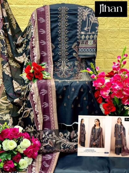 JIHAN 3374 CHEVRON LUXURY LAWN COLLECTION PAKISTANI SUITS WITH PRICE JIHAN 3374 CHEVRON LUXURY LAWN COLLECTION, PAKISTANI SUITS AT THE BEST PRICE, SALWAR KAMEEZ WHOLESALE, SALWAR SUITS IN SINGLE  JIHAN, Pakistani Suits, Salwar Kameez, Single, Suits