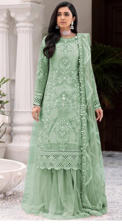 KF 131 A NET WITH SEQUENCE EMBROIDERY WORK PAKISTANI SUITS SINGLE PIECE BUY