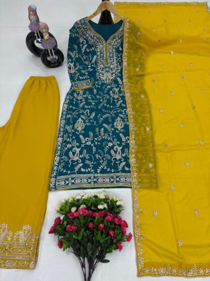 KF 1687 GREEN GEORGETTE FANCY PAKISTANI STYLE PLAZZO SET WITH PRICE BEST QUALITY PAKISTANI SUITS, KF 1687 GREEN, ONLINE SHOPPING SUITS, PAKISTANI SUITS BEST PRICE, PAKISTANI SUITS MANUFACTURER IN SURAT, SALWAR KAMEEZ WHOLESALE  COTTON SUITS, JIHAN, Pakistani Suits, Single, Suits